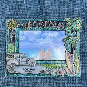 SIESTA KEY BEACH Vacation Themed Photo Frame with Surfboard and Palm Trees